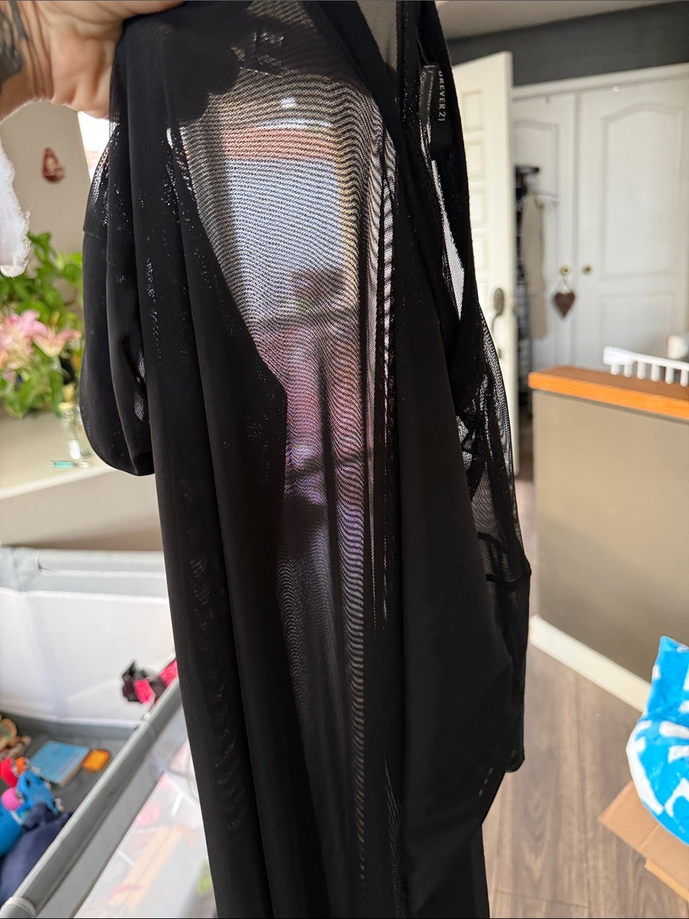 Black Sheer Mesh Maxi T-Shirt Dress Short Sleeve Size Small USA Made - Picture 3 of 8